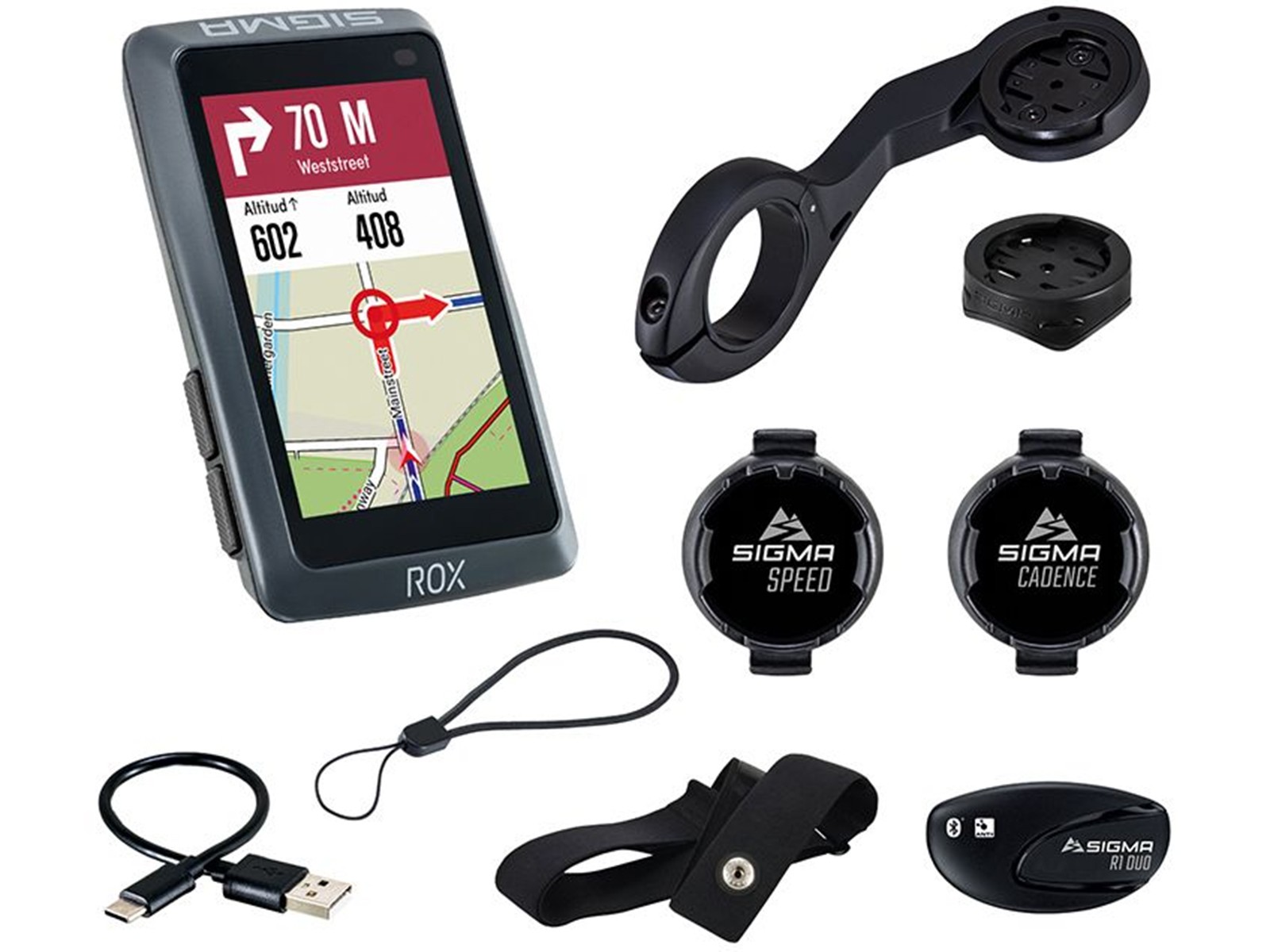 SIGMA ROX 12.1 Evo GPS bike computer charcoal grey + sensors HRM